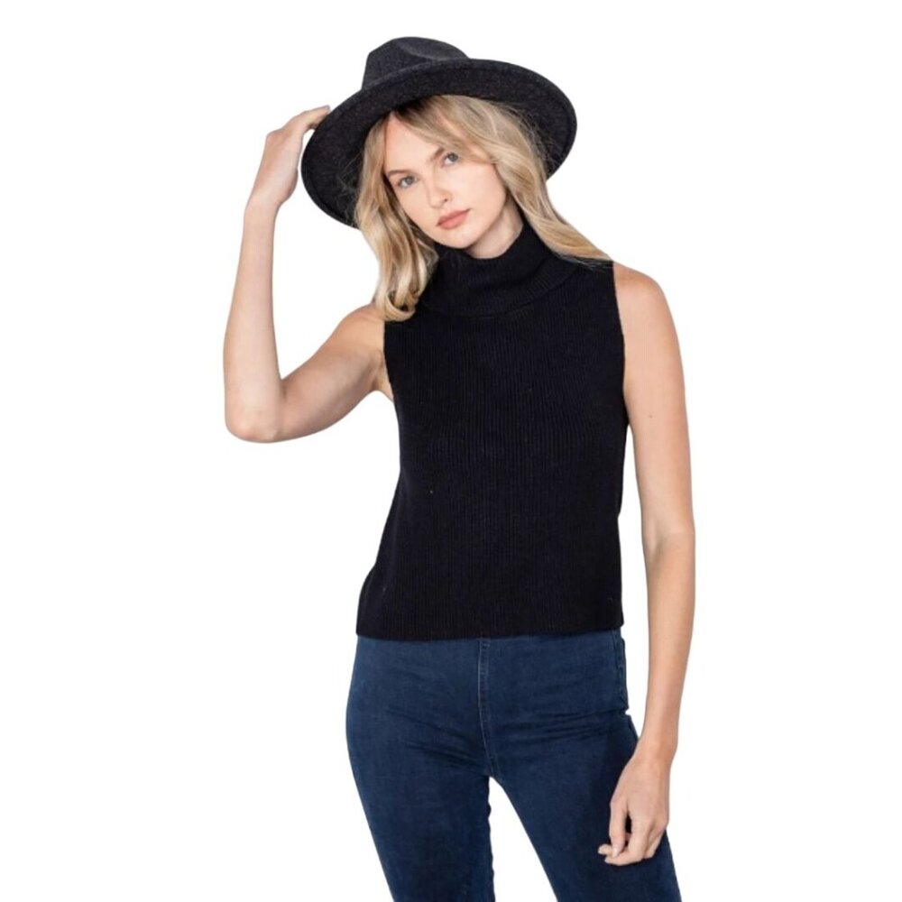 Reverof Sleeveless Turtleneck Top Medium Black Knit Soft Minimalist NEW
